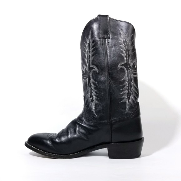 Tony Lama Black Smooth Leather Western Roper Cowboy Vaquero Boots - Picture 3 of 11